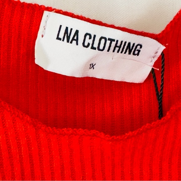 LNA - CORI LONG SLEEVE RIBBED SWEATER PEEKABOO CHEST CUFF WRISTS TOMATO RED 1X - Picture 6 of 11